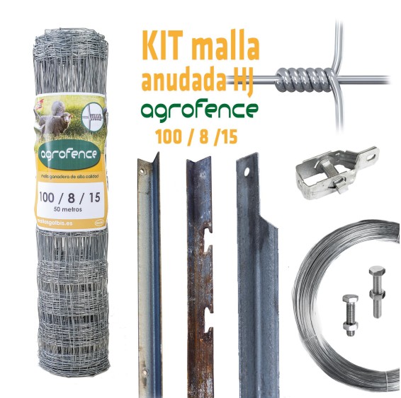 Kit Vallado Malla Anudada Agrofence 100/8/15 para 50 m