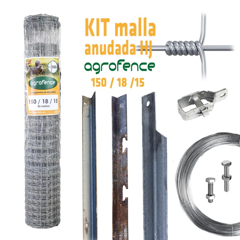 Kit Vallado Malla Anudada Agrofence 150/18/15 para 50 m