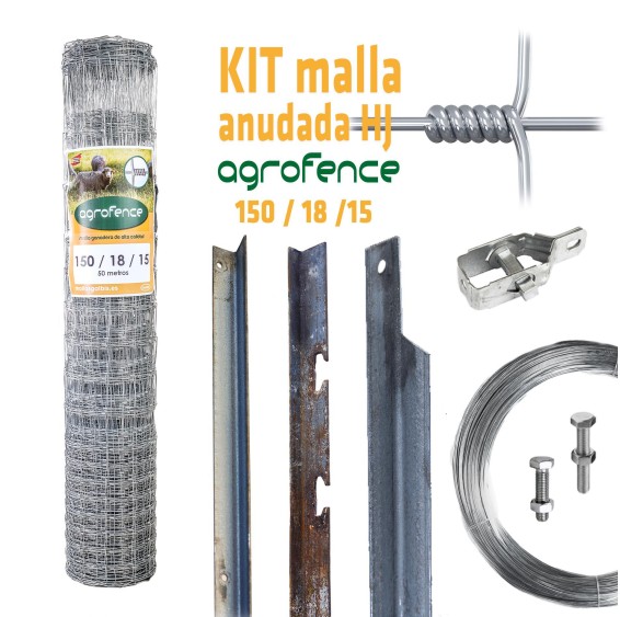 Kit Vallado Malla Anudada Agrofence 150/18/15 para 50 m